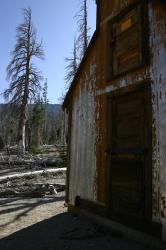This building reminded me of an old decrepit church. (It was probably an emergency snow cabin or something.) Natural CO2 outgassing from a magma body beneath Mammoth Mountain asphyxiated more than 100 acres of trees near Horseshoe Lake in the early 1990s. The gasses become concentrated to deadly levels in enclosed structures such as cabins. 